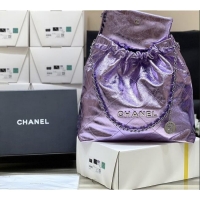 Best Price Chanel 22 Bag in Metallic Calfskin AS3261 Purple 2025 Top Quality
