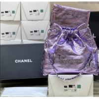Pretty Style Chanel 22 Small Bag in Metallic Calfskin AS3260 Purple 2025 Top Quality
