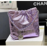 New Fashion Chanel 22 Mini Bag in Metallic Calfskin AS3980 Purple 2025 Top Quality