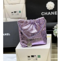 New Fashion Chanel 22 Mini Bag in Metallic Calfskin AS3980 Purple 2025 Top Quality
