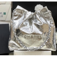Classic Cheap Chanel 22 Small Bag in Metallic Calfskin AS3260 Silver 2025 Top Quality