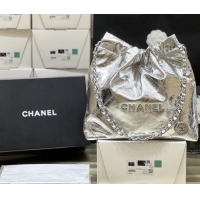 Classic Cheap Chanel 22 Small Bag in Metallic Calfskin AS3260 Silver 2025 Top Quality