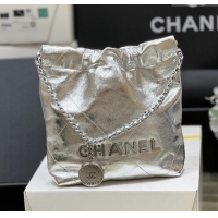Spot Bulk Chanel 22 Mini Bag in Metallic Calfskin AS3980 Silver 2025 Top Quality