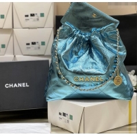 New Stylish Chanel 22 Bag in Metallic Calfskin AS3261 Blue 2025 Top Quality