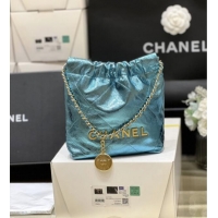 Best Price Chanel 22 Mini Bag in Metallic Calfskin AS3980 Blue 2025 Top Quality