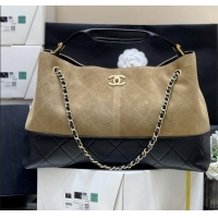 Best Price Chanel Suede Calfskin & Shiny Lambskin Shopping Bag AS5657 Beige/Black 2025 Top Quality