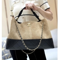 Best Price Chanel Suede Calfskin & Shiny Lambskin Shopping Bag AS5657 Beige/Black 2025 Top Quality