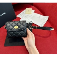 Luxury Cheap Chanel Quilted Lambskin Leather Pouch Belt 1.5cm with Chain CH091304 Black 2025