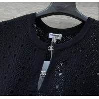 ​Modern Classic Chanel Knit Wool T-Shirt with Strass CC CH061201 Black 2025