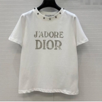 Luxury Cheap Dior Cotton T-Shirt with Studs DR061202 White 2025