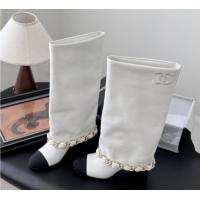 Stylish Chanel High Boots in Lambskin & Grosgrain 5cm Heel G46677 White 5082603