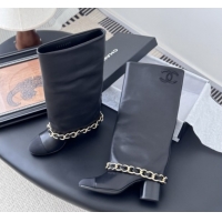 Good Quality Chanel High Boots in Lambskin & Grosgrain 5cm Heel G46677 Black 5082602