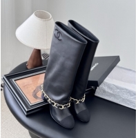 Good Quality Chanel High Boots in Lambskin & Grosgrain 5cm Heel G46677 Black 5082602