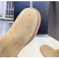 Pretty Style Chanel Suede Flat High Boots 3.5cm with Dropped Chain Beige CH083001 50830002