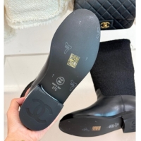 Top Grade Chanel Tweed & Calfskin Flat High Boots 3.5cm with Dropped Pearls Black 2025 CH083001 50830010