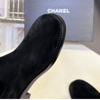 Durable Chanel Suede Flat Ankle Boots 3.5cm with Dropped Chain Black 0830006