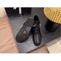 Discount Chanel Calfskin Leather Flat Laced-up Ankle Boots with Chain Black 0830013