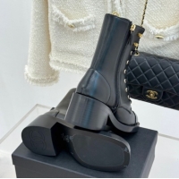 Shop Duplicate Chanel Patent & Calfskin Leather Heel Laced-up Ankle Boots 5cm Black 0830015