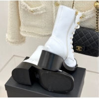 Best Price Chanel Patent & Calfskin Leather Heel Laced-up Ankle Boots 5cm White 0830016