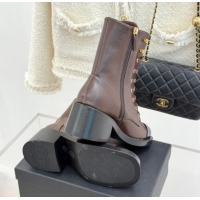 Buy Discount Chanel Patent & Calfskin Leather Heel Laced-up Ankle Boots 5cm Brown 2025 CH083003