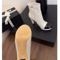 Expensive Chanel Lambskin & Patent Leather Heel Platform Ankle Boots White 2025 CH083004
