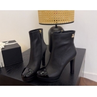Modern Chanel Lambskin & Patent Leather Heel Platform Ankle Boots Black 2025 CH083004