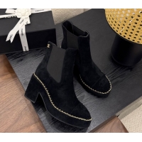 Perfect Chanel Suede Heel Platform Ankle Boots with Chain Black 2025 CH083005