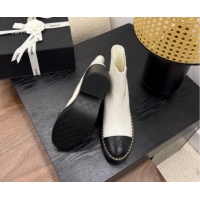 Shop Duplicate Chanel Calfskin Leather Heel Platform Ankle Boots with Chain White 2025 CH083005