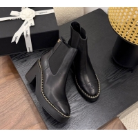 Shop Cheap Chanel Calfskin Leather Heel Platform Ankle Boots with Chain Black 2025 CH083005