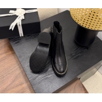 Shop Cheap Chanel Calfskin Leather Heel Platform Ankle Boots with Chain Black 2025 CH083005