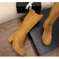 Charming Chanel Suede Heel Platform High Boots with Chain Brown 2025 CH083005