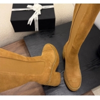 Charming Chanel Suede Heel Platform High Boots with Chain Brown 2025 CH083005