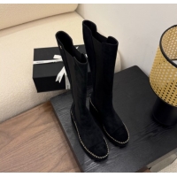 Luxury Chanel Suede Heel Platform High Boots with Chain Black 2025 CH083005