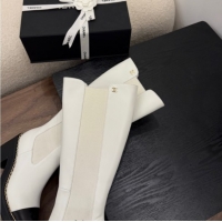 Luxury Chanel Calfskin Leather Heel Platform High Boots with Chain White 2025 CH083005