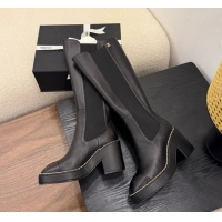 Top Grade Chanel Calfskin Leather Heel Platform High Boots with Chain Black 2025 CH083005