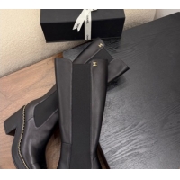 Top Grade Chanel Calfskin Leather Heel Platform High Boots with Chain Black 2025 CH083005