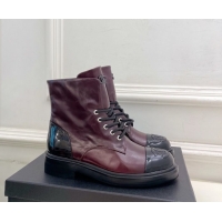 Good Quality Chanel Patent & Calfskin Laced-up Ankle Boots 3.5cm Burgundy 2025 CH083006