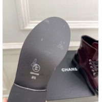 Good Quality Chanel Patent & Calfskin Laced-up Ankle Boots 3.5cm Burgundy 2025 CH083006