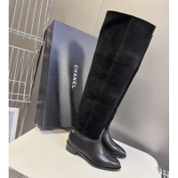 Classic Hot Chanel Suede & Calfskin Flat Thigh High Boots 3.5cm Black 2025 G46590