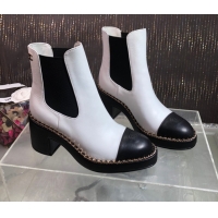 Pretty Style Chanel Calfskin Heel Platform Ankle Boots 7.5cm with Chain White 2025 CH083008