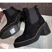 Best Grade Chanel Suede Heel Platform Ankle Boots 7.5cm with Chain Black CH083008