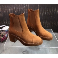 Big Discount Chanel Calfskin Heel Platform Ankle Boots 7.5cm with Chain Brown 2025 CH083008
