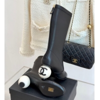 Durable Chanel Stretch Calfskin & Patent Leather Ankle Boots with Maxi Pearl Heel Black 0830047