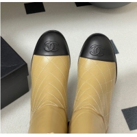 Leisure Chanel Quilted Calfskin & Leather Ankle Boots 6cm with Chain Beige Yellow 2025 CH083009