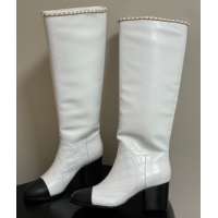 Good Product Chanel Quilted Calfskin & Leather High Boots 6cm with Chain White 2025 CH083009
