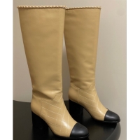 Best Product Chanel Quilted Calfskin & Leather High Boots 6cm with Chain Beige 2025 CH083009