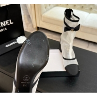 Good Quality Chanel Mesh & Grosgrain Heel Ankle Boots 5cm with Bow White/Black 2025 G46703