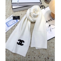 Top Grade Chanel Cashmere Wool Long Scarf 30x175cm CH091004 White 2025