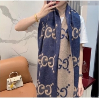 Luxury Cheap Gucci Cashmere Long Scarf 45x200cm GG091007 Blue/Beige 2025