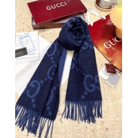 Modern Classic Gucci Cashmere Long Scarf 45x200cm GG091007 Dark Blue 2025